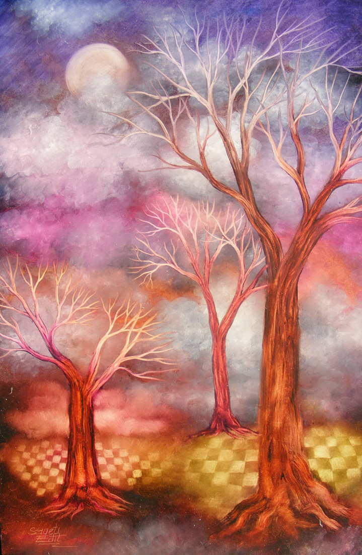 414 Magenta chess forest 40x60cm